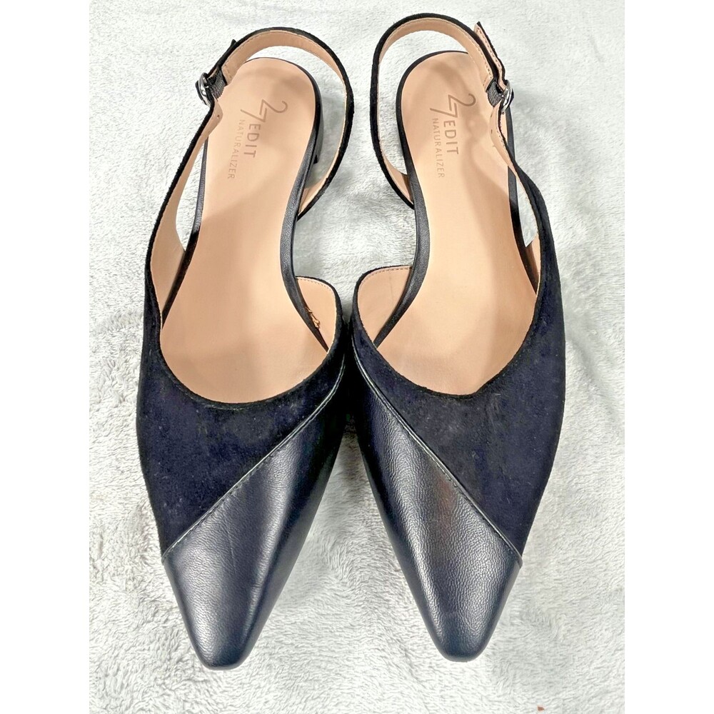 27 Edit Naturalizer Makenna Womens Slingback Flats Black Leather Suede Size 9.5